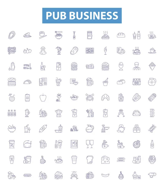 Iconos Línea Negocio Del Pub Letreros Establecidos Colección Pub Negocios — Vector de stock