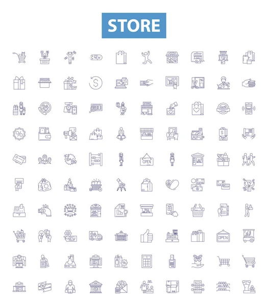 Store Line Icons Signs Set Collection Shop Market Marketplace Boutique — Stock Vector