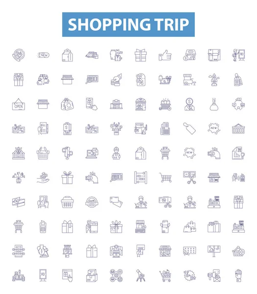 Bevásárlóvonal Ikonok Táblák Beállítva Gyűjtemény Vásárlás Utazás Store Vásárlás Outing — Stock Vector
