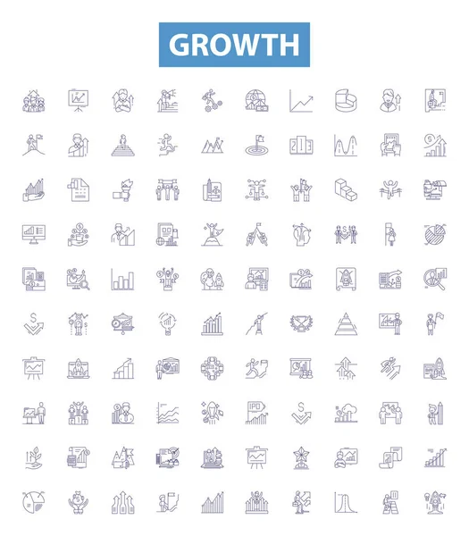 Growth Line Icons Signs Set Collection Expansion Advancement Rise Increment — Stock Vector