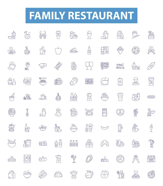 Familie Restaurant Lijn Pictogrammen Borden Set Collectie Van Familie Restaurant — Stockvector