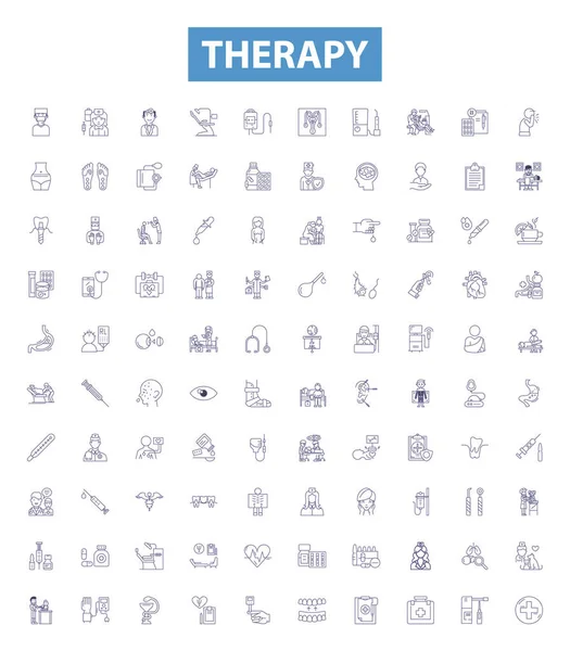Therapy Line Icons Signs Set Collection Therapy Counseling Psychotherapy Psychodrama — Stock Vector