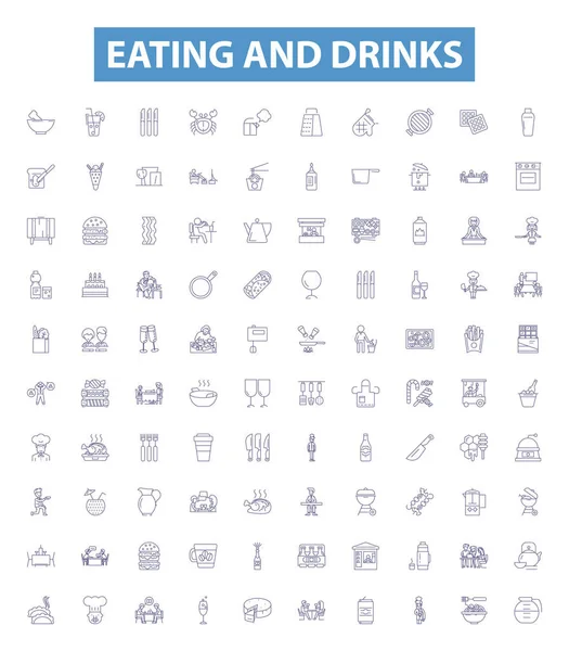 Yemek Içki Çizgisi Simgeleri Tabelalar Hazır Yeme Çme Yiyecek Çecek — Stok Vektör