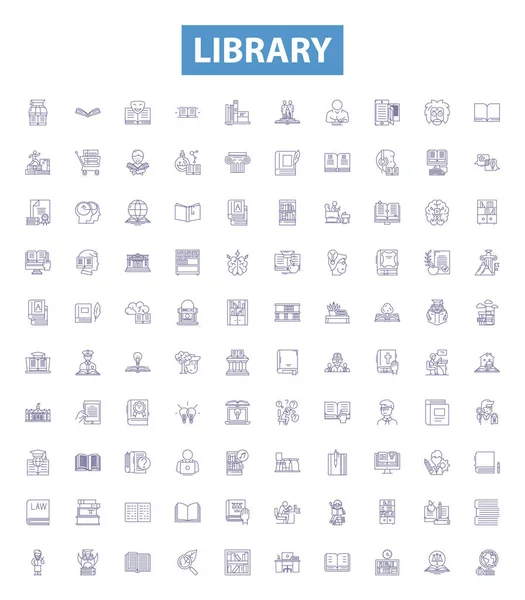Εικονίδια Γραμμής Βιβλιοθήκης Πινακίδες Έτοιμες Συλλογή Βιβλιοθήκης Βιβλίων Αναφοράς Τμημάτων — Διανυσματικό Αρχείο