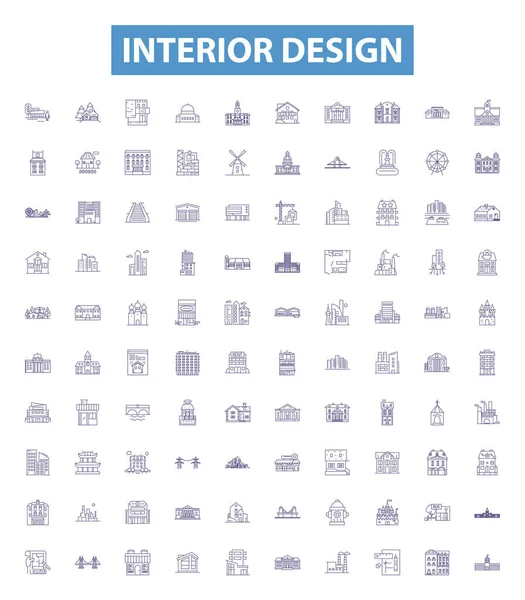 Icone Della Linea Interior Design Set Insegne Collezione Arredamento Styling — Vettoriale Stock