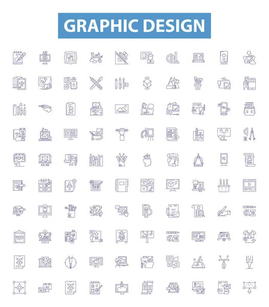 Grafik Tasarım Çizgisi Simgeleri Tabelalar Hazır Çizim Llüstrasyon Yazdırma Düzen — Stok Vektör