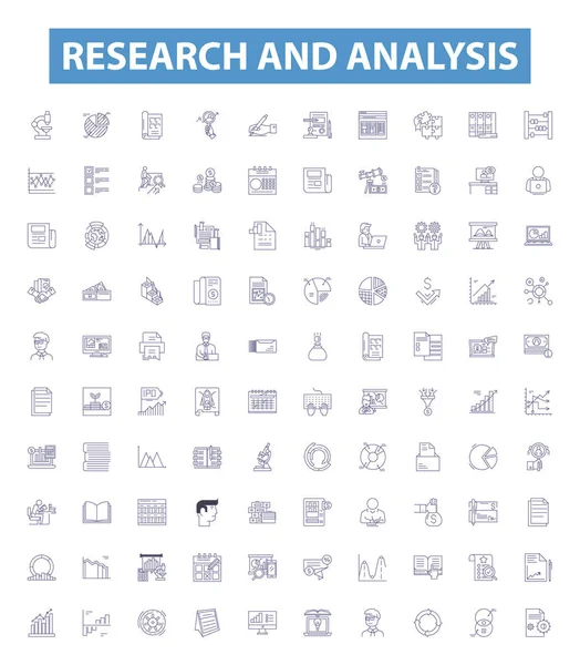 Εικονίδια Γραμμής Έρευνας Και Ανάλυσης Ορίστηκαν Πινακίδες Συλλογή Έρευνας Ανάλυσης — Διανυσματικό Αρχείο