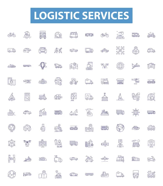 Εικονίδια Γραμμής Υλικοτεχνικής Υποστήριξης Σήματα Έτοιμα Συλλογή Logistics Υπηρεσίες Ναυτιλία — Διανυσματικό Αρχείο