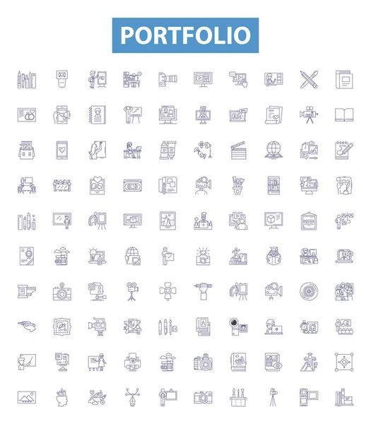 Portfolio Line Icons Signs Set Collection Portfolio Investment Assets Funds — Stock Vector