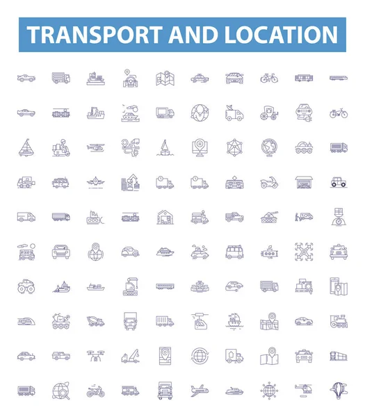 Iconos Línea Transporte Ubicación Letreros Establecidos Colección Transporte Ubicación Viajes — Vector de stock