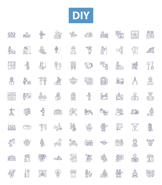 Diy Line Icons Signs Set Collection Diy Crafting Homeimprovement Repairs — Stock Vector