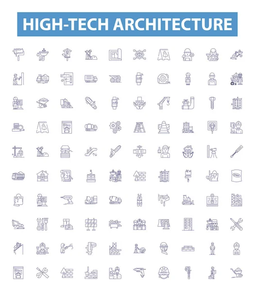 Icônes Ligne Architecture High Tech Panneaux Réglés Collection Haute Technologie — Image vectorielle