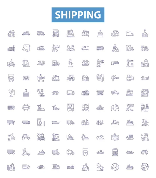 Εικονίδια Γραμμής Αποστολής Πινακίδες Έτοιμες Συλλογή Αποστολής Παράδοσης Logistics Εμπορευμάτων — Διανυσματικό Αρχείο