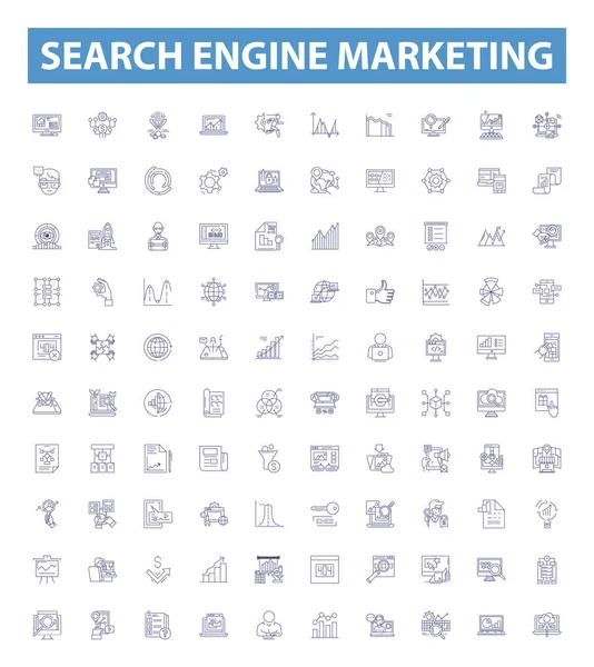 Suchmaschinen Marketing Linie Symbole Zeichen Gesetzt Sammlung Von Rem Seo — Stockvektor