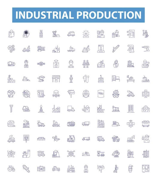 Industrial Production Line Icons Signs Set Collection Industry Production Manufacturing — Stock Vector