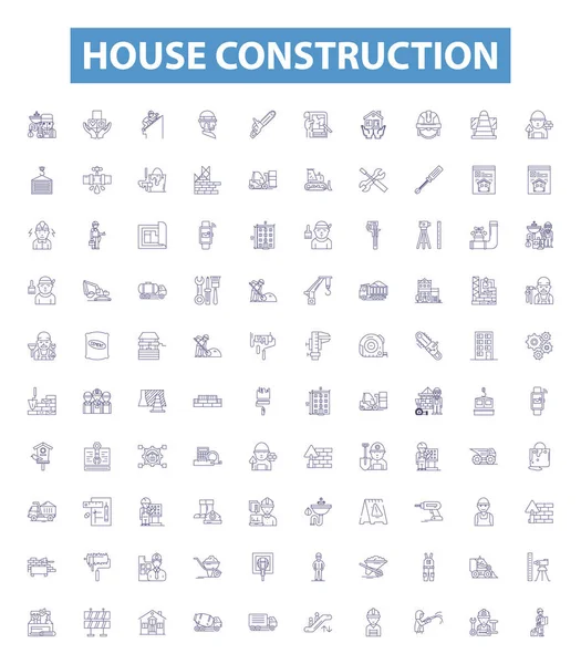Icônes Ligne Construction Maison Enseignes Ensemble Collection Bâtiment Construction Ménage — Image vectorielle