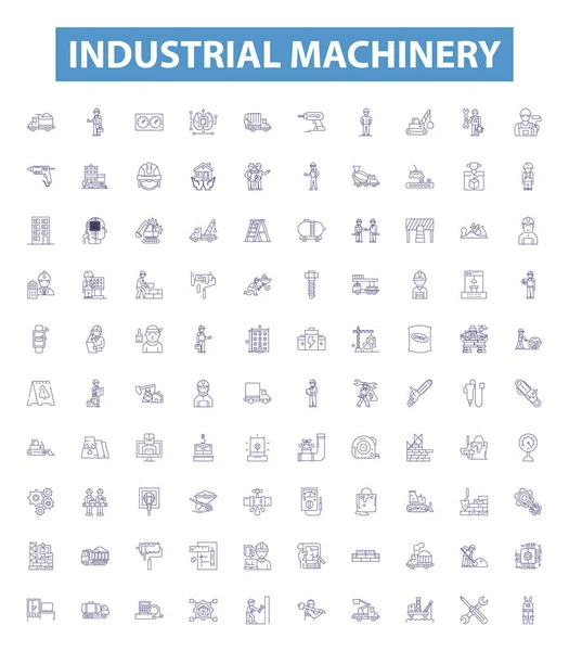 Βιομηχανική Γραμμή Μηχανών Εικονίδια Πινακίδες Που Συλλογή Μηχανημάτων Βιομηχανικός Εξοπλισμός — Διανυσματικό Αρχείο