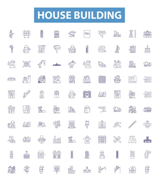 House Building Line Icons Signs Set Collection Construction Design Architecture — Stock Vector
