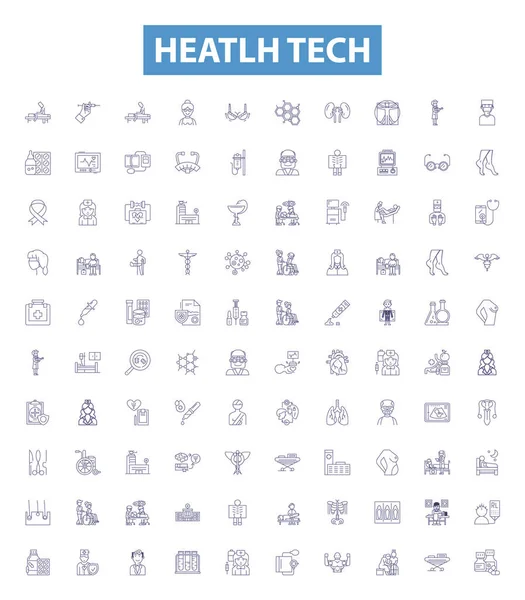 Heatlh科技线图标 标志设置 收集保健技术 医疗技术 远程医疗 电子保健 数字保健 Mhealth 保健技术 Aihealth — 图库矢量图片