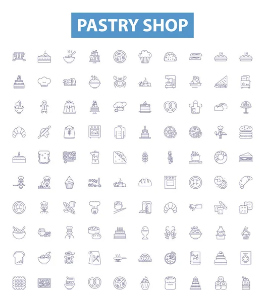 Pastry Shop Line Icons Signs Set Collection Pastry Shop Bakery — Stock Vector