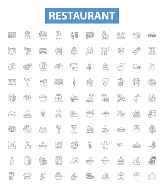 Restaurant Line Icons Signs Set Collection Restaurant Dining Cafe Eatery — Stock Vector