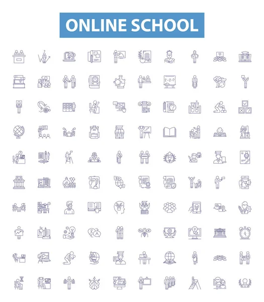 Online Schule Linie Symbole Zeichen Gesetzt Anleitung Learning Virtuelles Lernen — Stockvektor