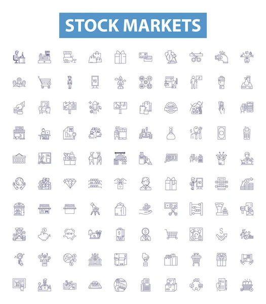 Tőzsde Vonali Ikonjai Táblák Beállítva Készletek Piacok Részvények Kereskedelem Értékpapírok — Stock Vector