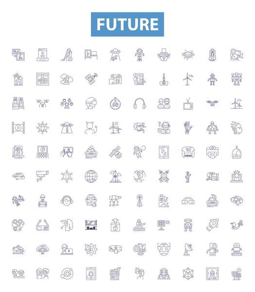 Future Line Icons Signs Set Collection Futurity Prospect Later Outlook — Stock Vector