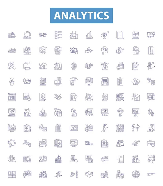 Analytics Line Icons Signs Set Collection Analytics Tracking Data Measurement — Stock Vector