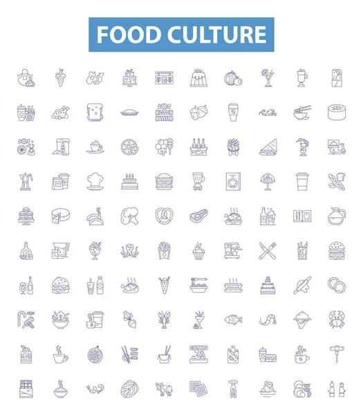 Γραμμή Καλλιέργειας Τροφίμων Εικονίδια Πινακίδες Που Συλλογή Από Κουζίνα Gourmet — Διανυσματικό Αρχείο