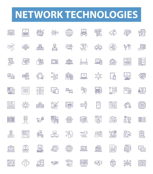 Иконки Линий Сетевых Технологий Наборы Знаков Коллекция Сетевых Технологических Локальных — стоковый вектор