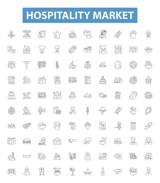 Ікони Ринку Гостинності Знаки Встановлені Collection Hotel Resort Tourism Foodservice — стоковий вектор