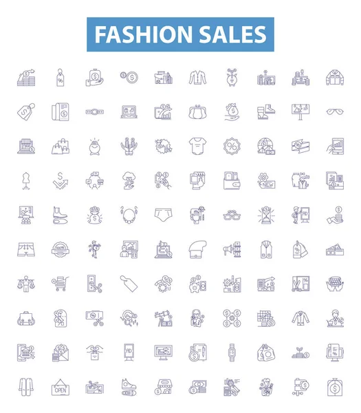 Ikony Sprzedaży Mody Zestaw Znaków Kolekcja Odzież Buty Odzież Akcesoria — Wektor stockowy