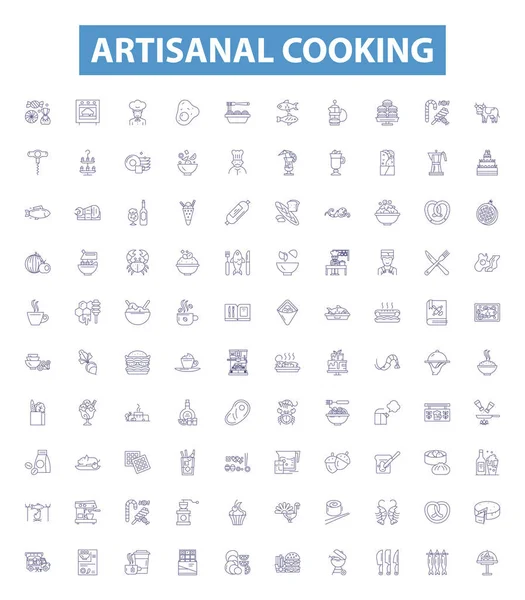 Icone Della Linea Cucina Artigianale Cartelli Impostati Collezione Artigianato Artigianato — Vettoriale Stock