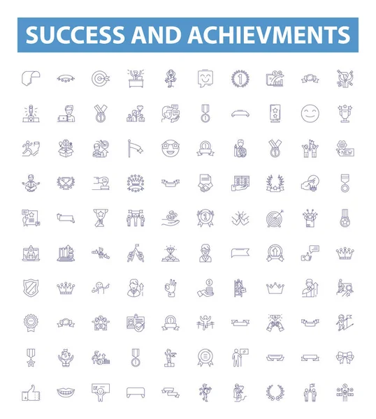 Success Achievments Line Icons Signs Set Collection Achievement Success Accomplishment — Stock Vector