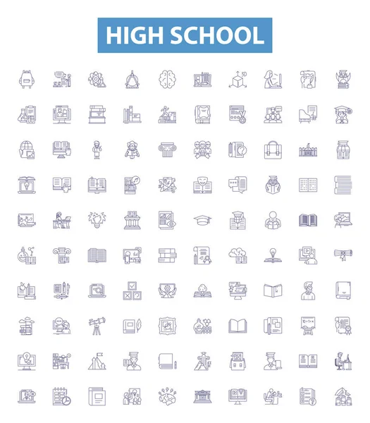 High School Line Icons Signs Set Collection Education Academy School — Stock Vector
