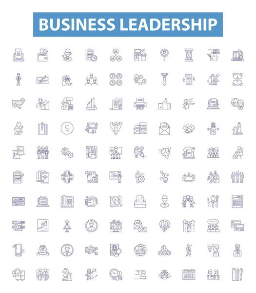 Иконки Линий Бизнес Лидерства Таблички Коллекция Лидерства Бизнеса Менеджмента Предпринимательства — стоковый вектор