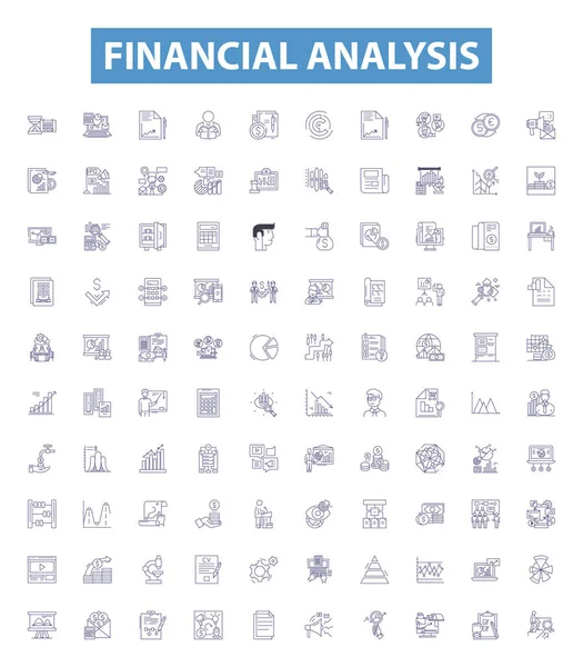 Иконки Линий Финансового Анализа Набор Знаков Сбор Бюджетирования Прогнозирования Соотношения — стоковый вектор