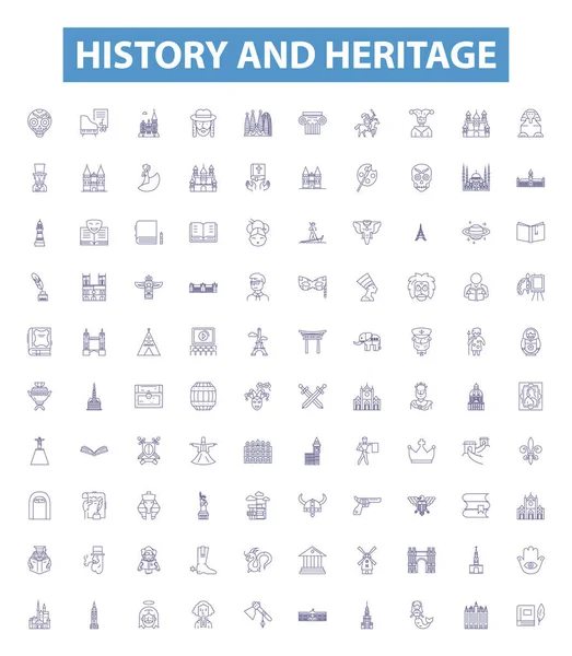 History Heritage Line Icons Signs Set Collection Heritage History Culture — Stock Vector