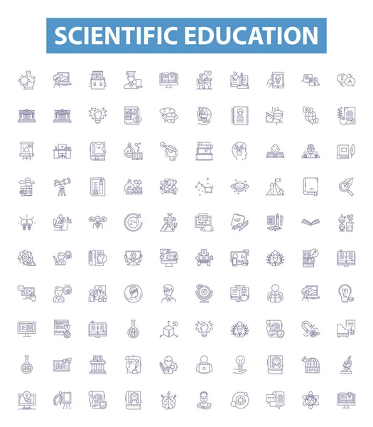 Ikon Garis Pendidikan Ilmiah Tanda Tanda Yang Ditetapkan Collection Scientific - Stok Vektor