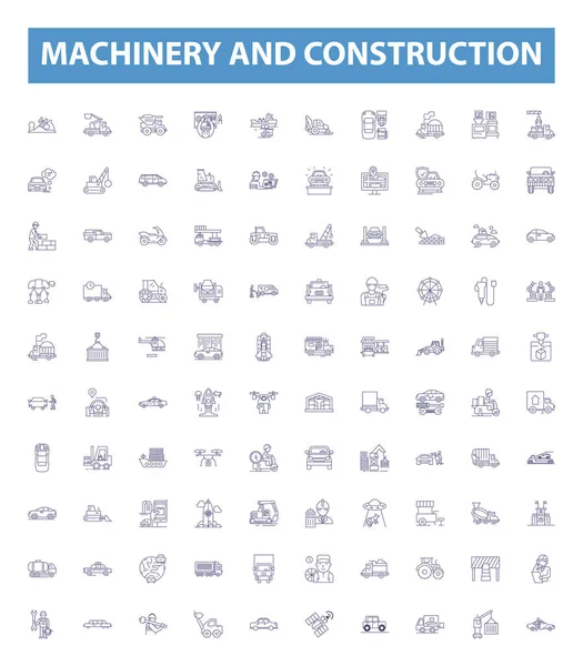 Machinery Construction Line Icons Signs Set Collection Machinery Construction Equipment — Stock Vector