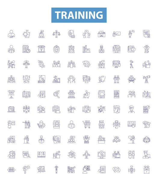 Training Line Icons Signs Set Collection Education Coaching Tuition Learning — Stock Vector