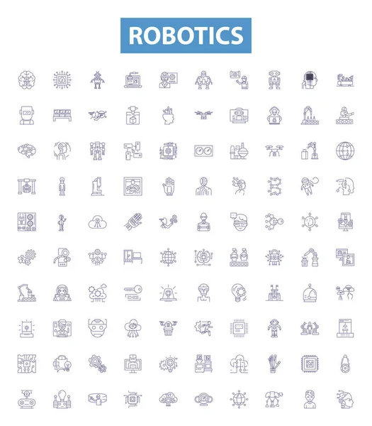 ロボット工学ラインアイコン 標識セット ロボット工学 自動化 人工知能 コーディング アルゴリズム モーターアウトラインベクトルイラストのコレクション — ストックベクタ
