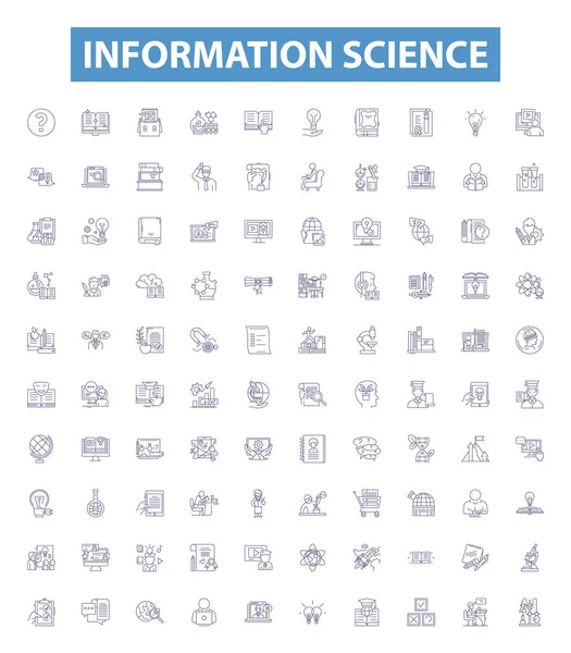 Інформатика Лінії Іконки Знаки Набір Збір Інформації Науки Даних Аналітики — стоковий вектор