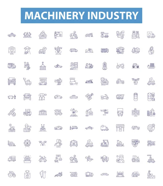 Machines Industrie Lijn Pictogrammen Borden Set Verzameling Van Machines Industrie — Stockvector