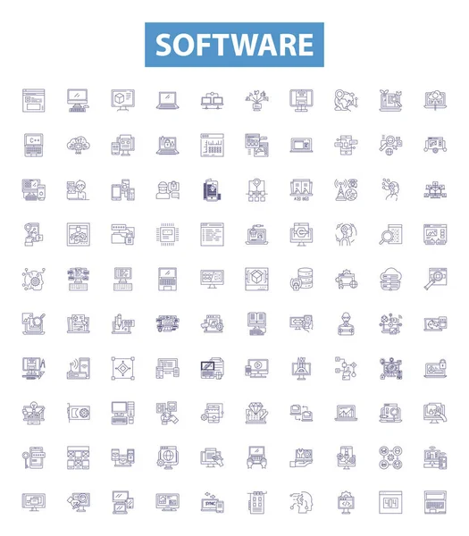 stock vector Software line icons, signs set. Collection of Software, program, applications, code, executable, software system, patch, install, update outline vector illustrations.