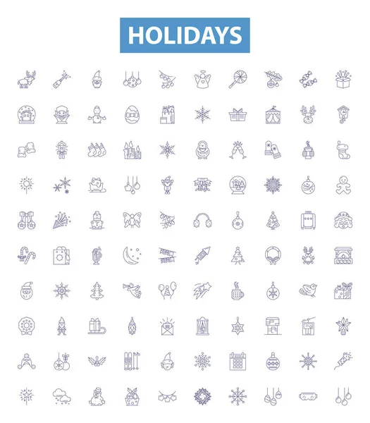 Holidays Line Icons Signs Set Collection Vacation Festive Trip Break — Stock Vector