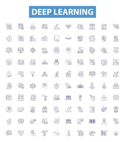 Ikony Linii Głębokiego Uczenia Się Znaki Ustawione Kolekcja Deep Learning — Wektor stockowy