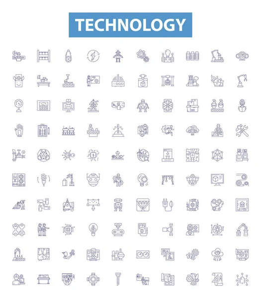 Ikony Technologické Linky Značky Nastaveny Kolekce Tech Gadget Elektronika Síť — Stockový vektor
