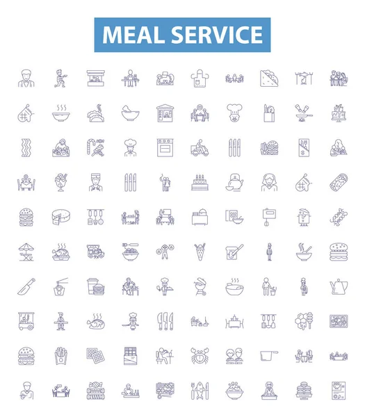Meal Service Line Icons Signs Set Collection Meal Service Catering — Stock Vector